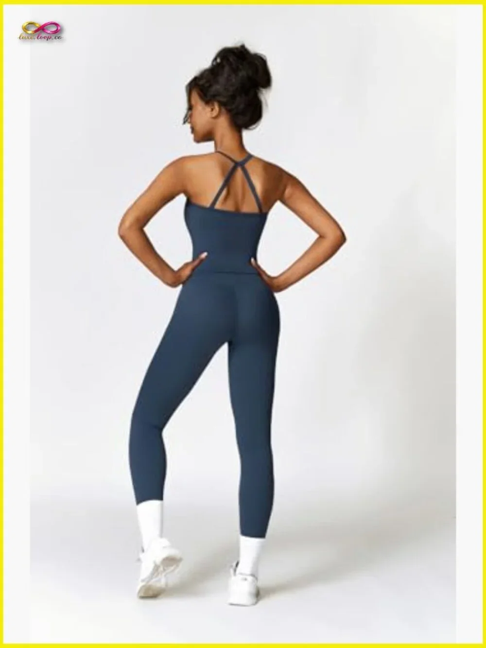Two Piece Workout Set Cross Back Tank Top High Waist Leggings Gym Outfits - Picture 2 of 7